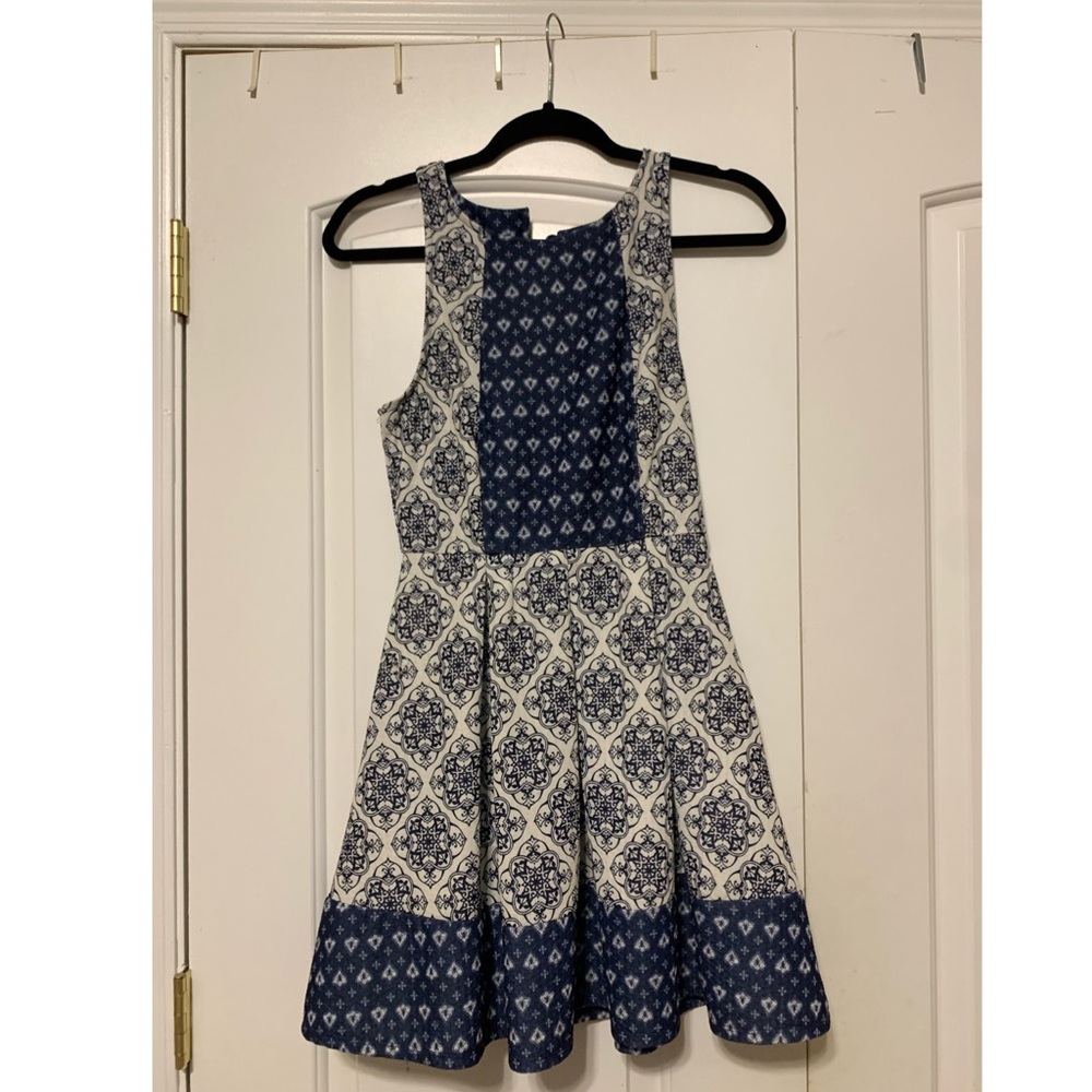 White and Blue Halter Short Dress